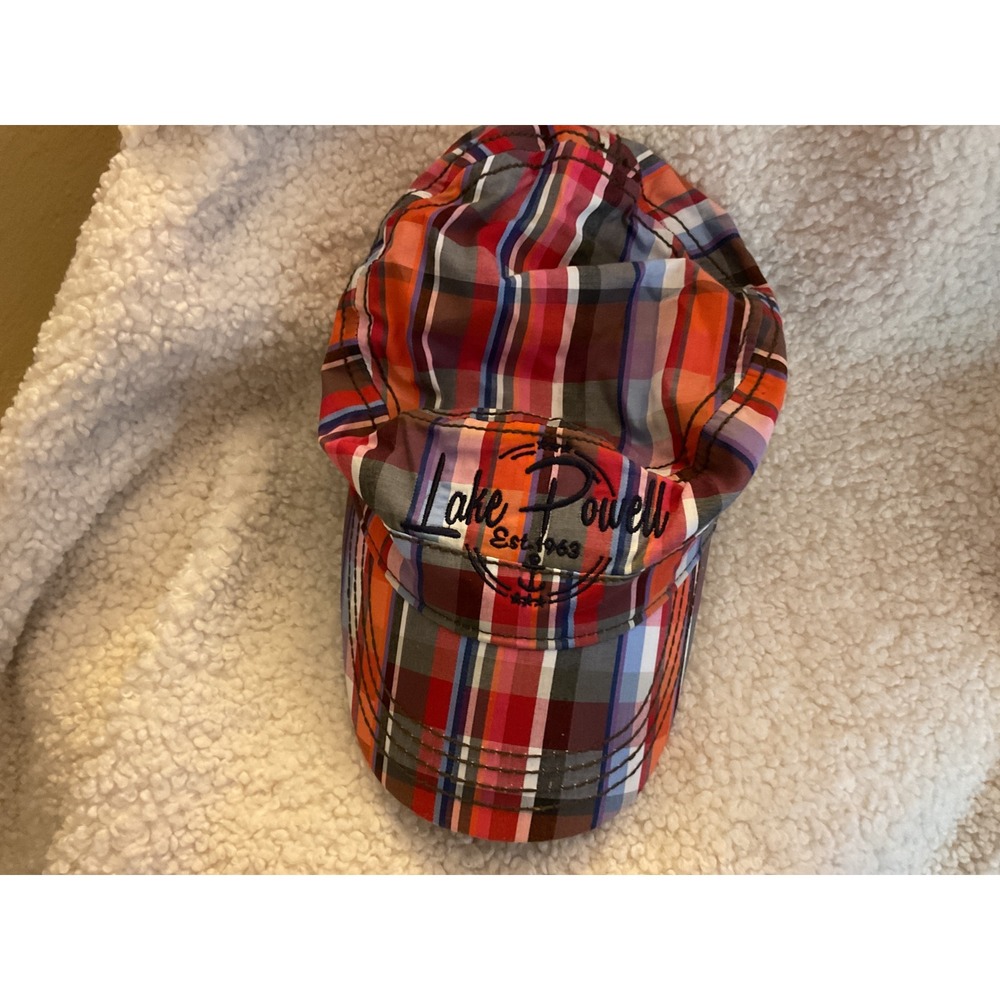 Lake Powell Polar Graphics USA Plaid Cadet Hat Orange Red Blue Embroidered Cap